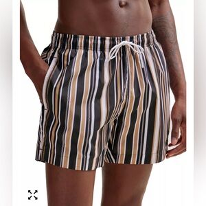 Hugo Boss Quick-Dry Fabric Brown Black Striped Swim Shorts Sz XL